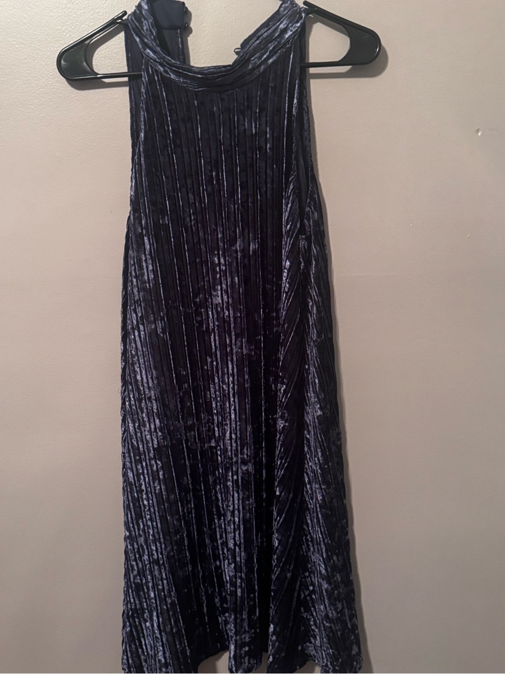 Angie Navy Blue Velvet Pleated Maxi Dress